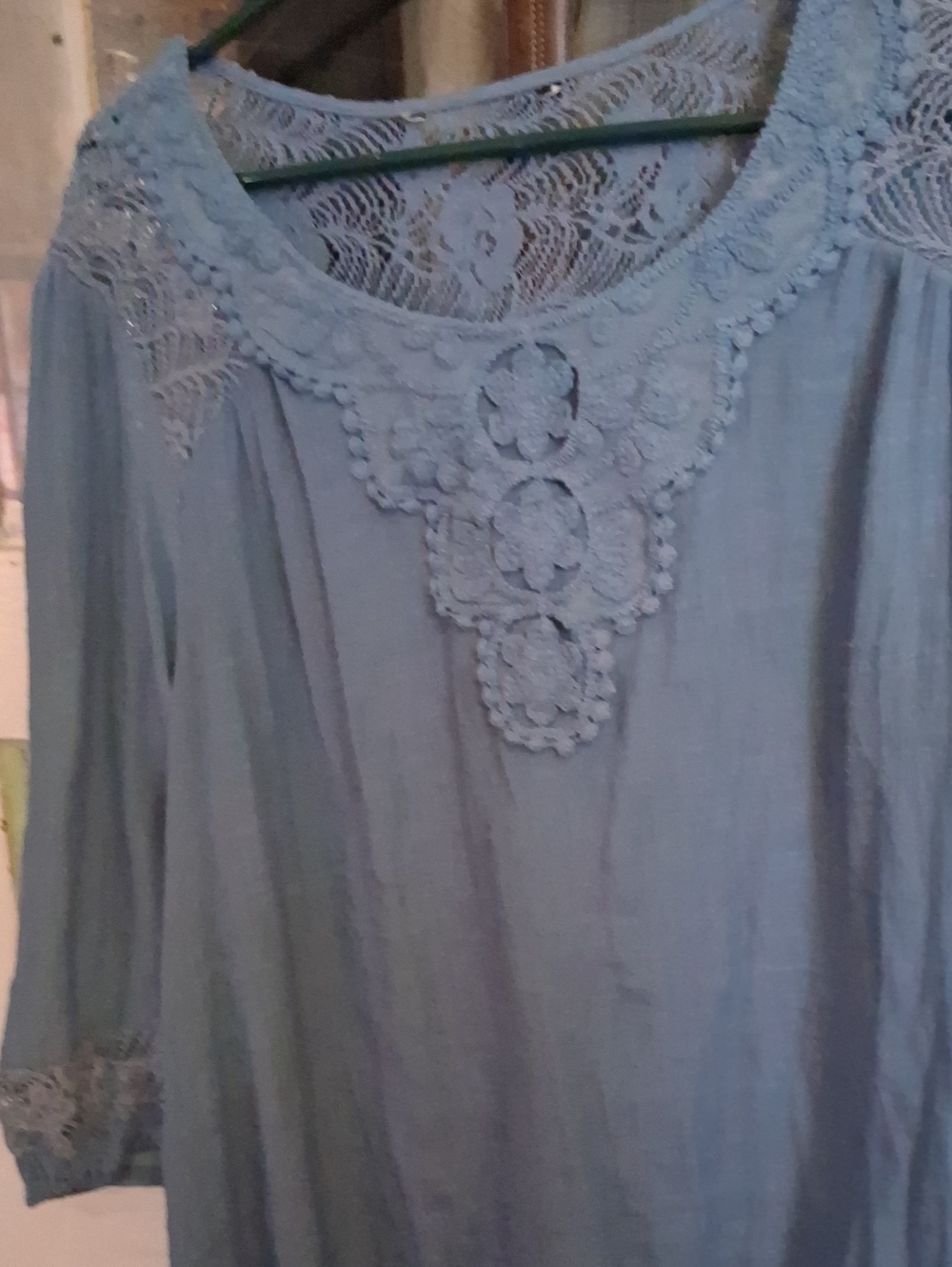Lace-Yoke Women's Blouse in Light Blue